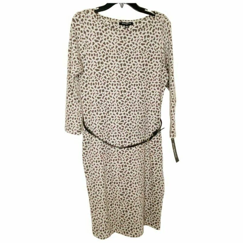 Sharagano Womens Safari Textured Knit Belted Sheath Dress Dark Charcoal 10